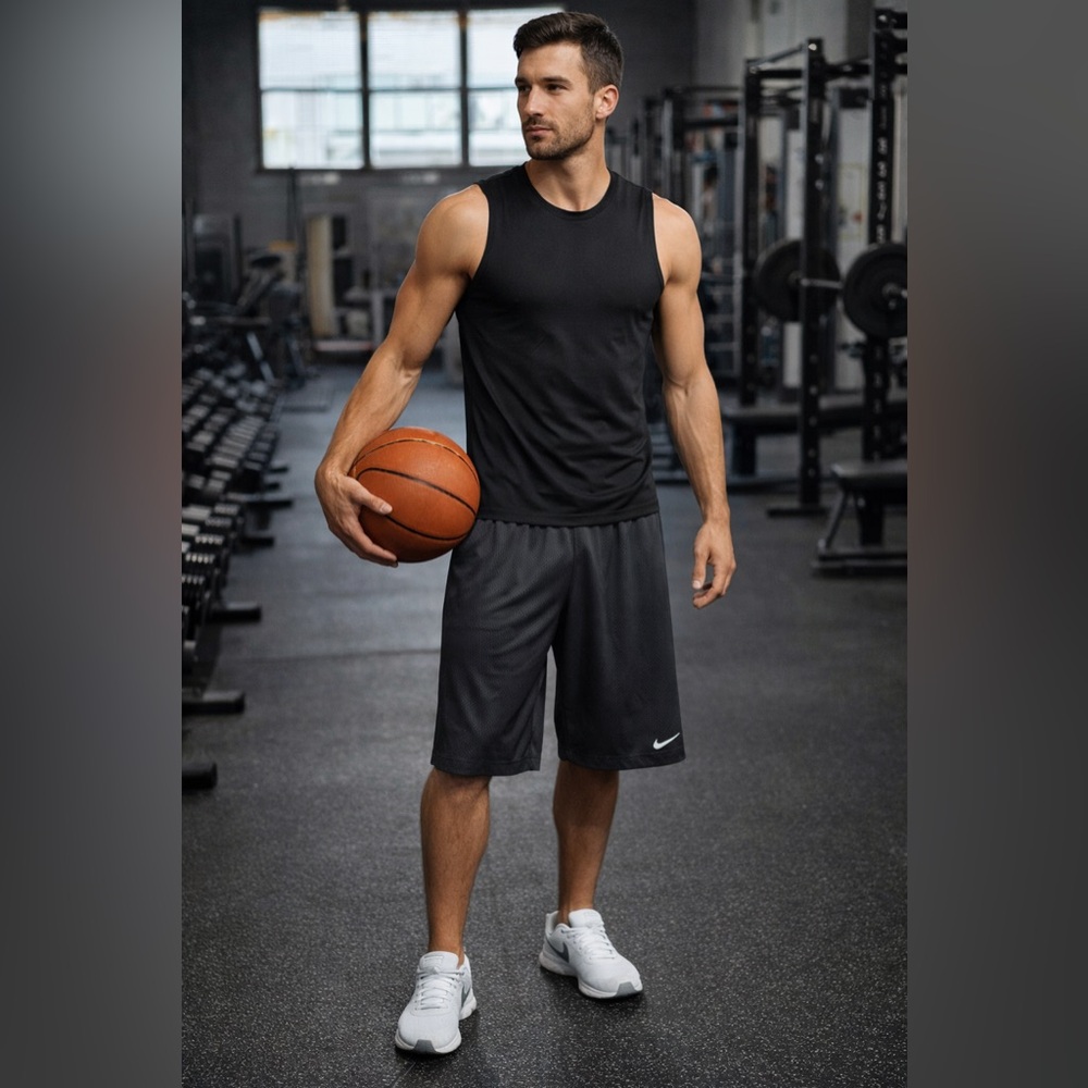 Nike Men’s Mesh Athletic Shorts Dark Blue Basketball‎ Gym Size L Elastic Waist